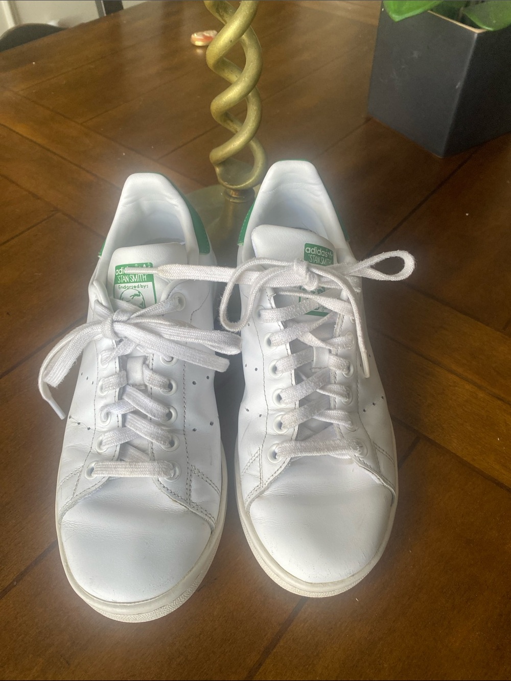 adidas White Leather Sneakers with Green Heel Tab - Women’s